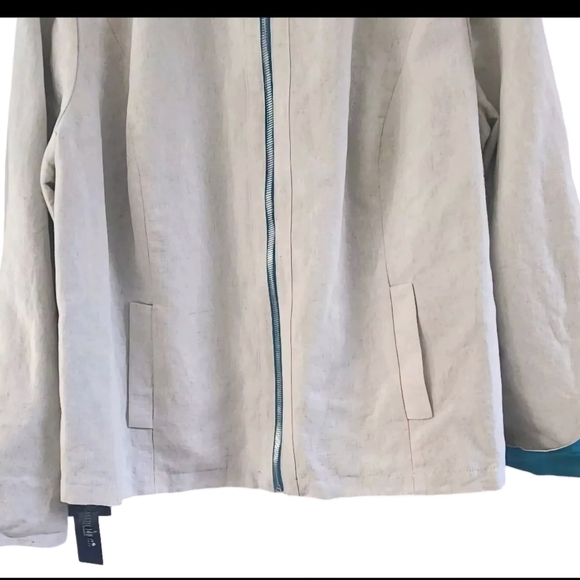 Lafayette 148 Linen Blend Reversible Jacket Full Zip Cream Turquois Womens 22 - Picture 3 of 12